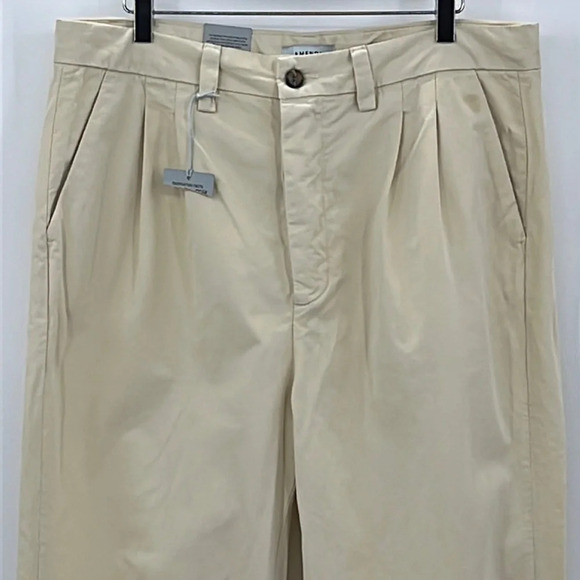 Amendi Gunnar in Light Beige Organic Cotton Pleat Front Button Fly Pants - Sz 34 - Picture 2 of 12